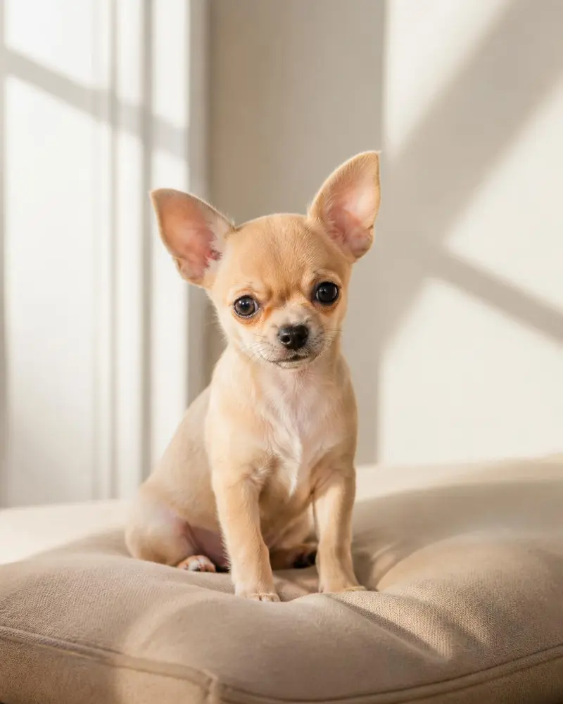 Filhote de Chihuahua branco e caramelo